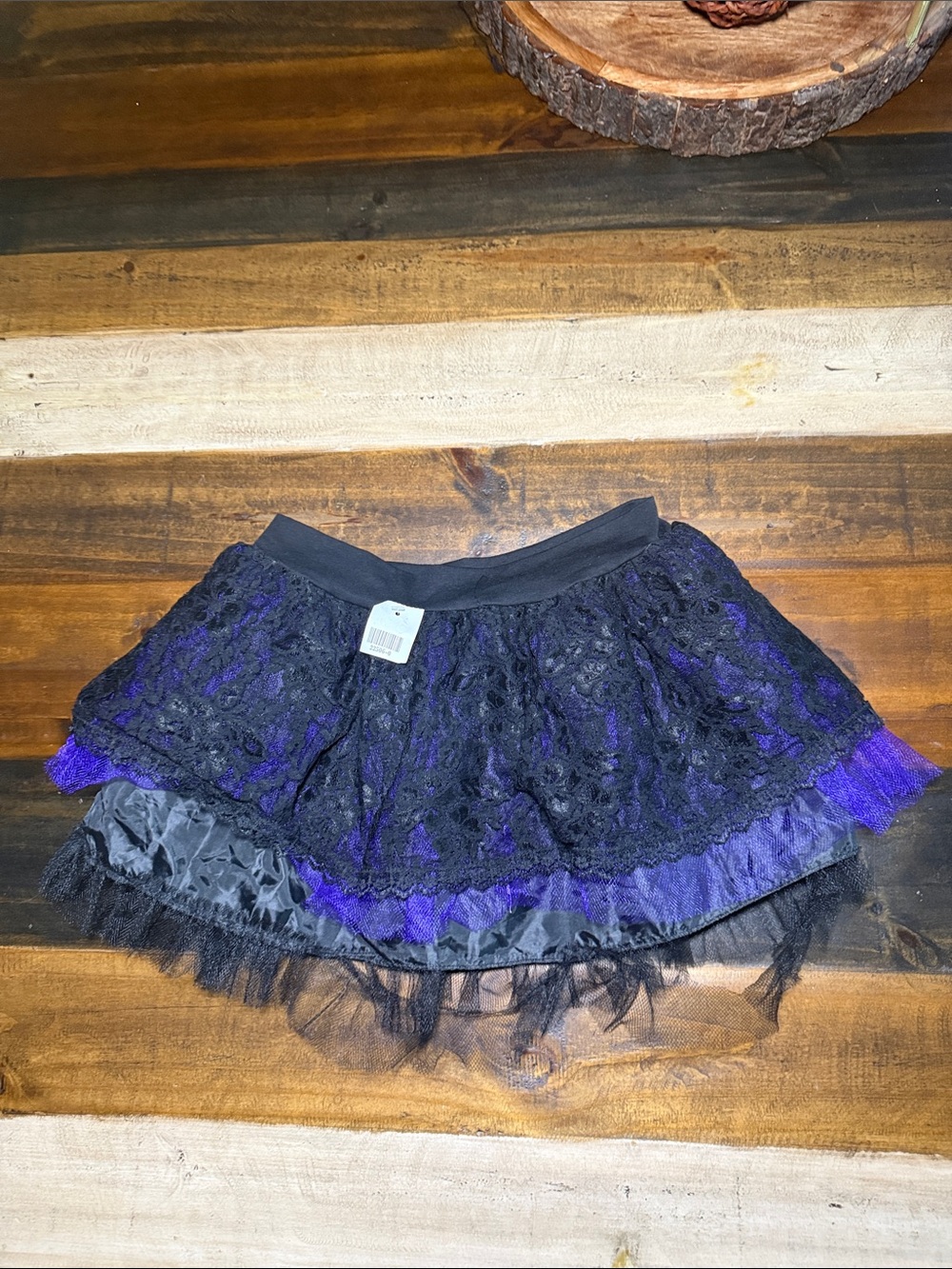 Claireβs Black & Purple Lace Layered Mini Skirt NWTS